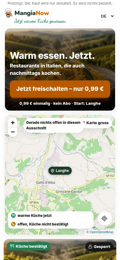 App-Ansicht gesperrt: Karte mit anonymen Punkten, ohne Lokalnamen